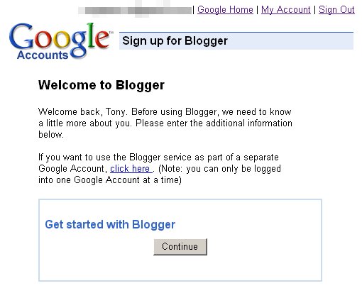 Google Accounts: Sign up for Blogger