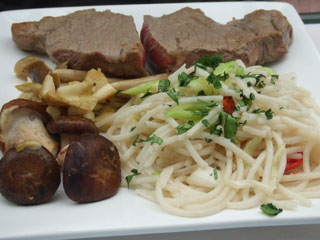Sirloin Steak with Mushrooms and Noodles